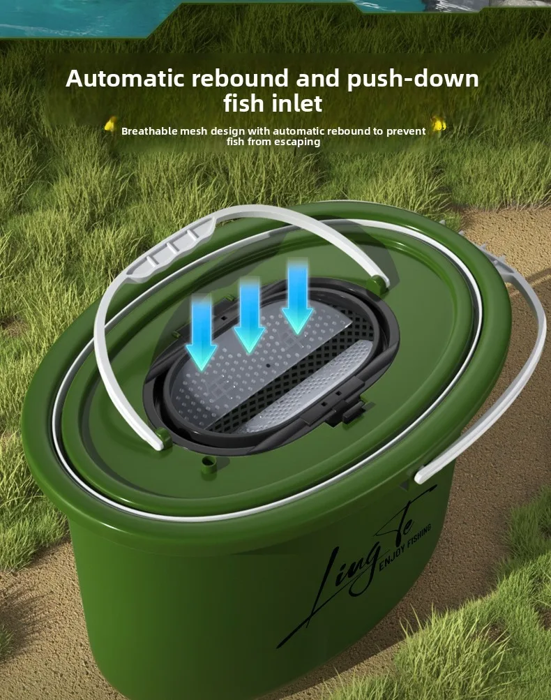 Tragbarer Lebendfisch-Eimer, Angeln im Bach, Doppelschichtfilter, Fischeimer, Multifunktionales tragbares Angelzubehör – Detail 3