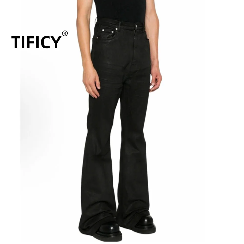 High Street RO-stijl 25SS lange broek heren zwart grijze coating geborstelde was vijfsterren luifellint afslankende micro-trompetjeans