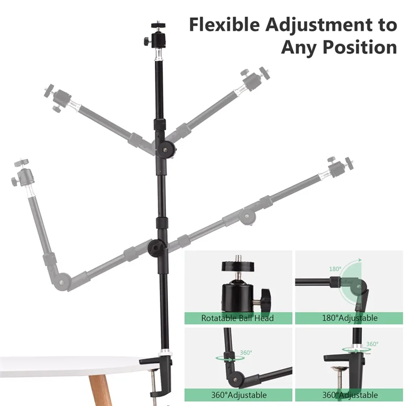 N82R 1/4 ST-01 Bracket Flexible Foldable Desk Mount Stand Ballhead Adapter For Fill Light LED Ring Light Camera Smartphone