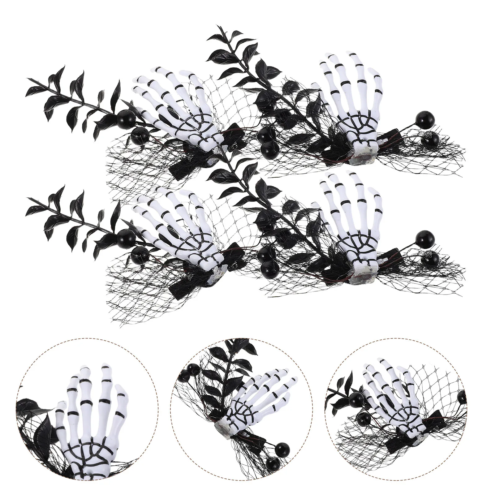 

4 Pcs Halloween Headdress Zombie Barrettes Makeup Costume Props Black Plastic Horror Skull