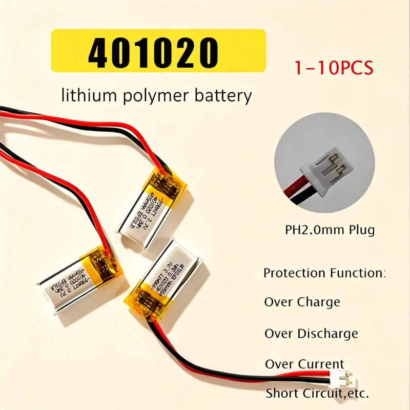 401020 55mAh 3.7V Polymer Lithium Battery Li-po For Toys Cars Bluetooth Speaker Bluetooth Headset Recording Pens GPS LED Lights