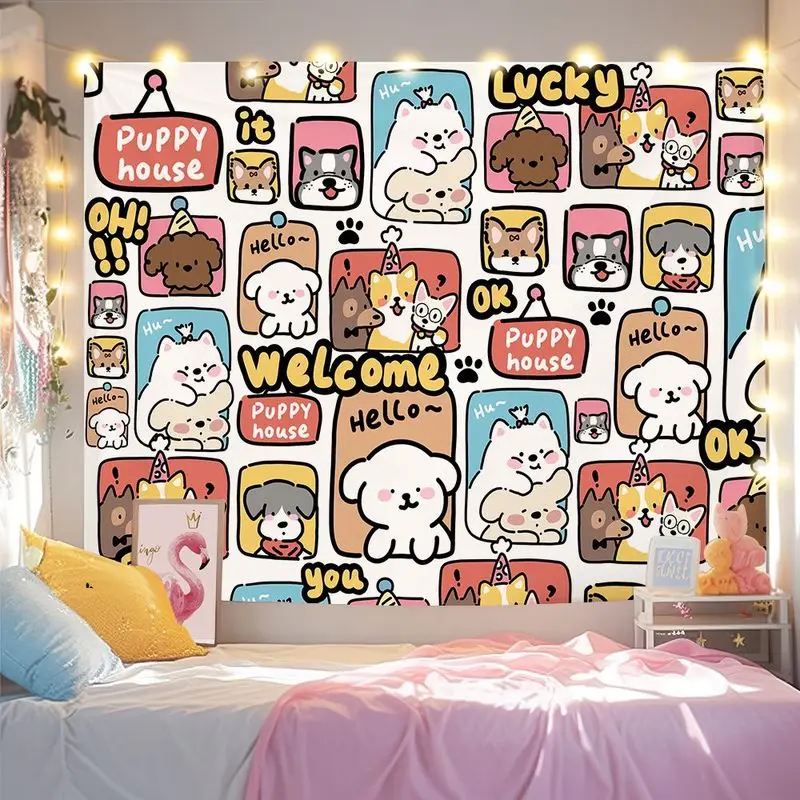 VIKAMA Summer Swimming Puppy Tapestry, Pool Cute Dog Penguin Yellow Duck Cartoon Wall Art for Bedroom Living Room Decor