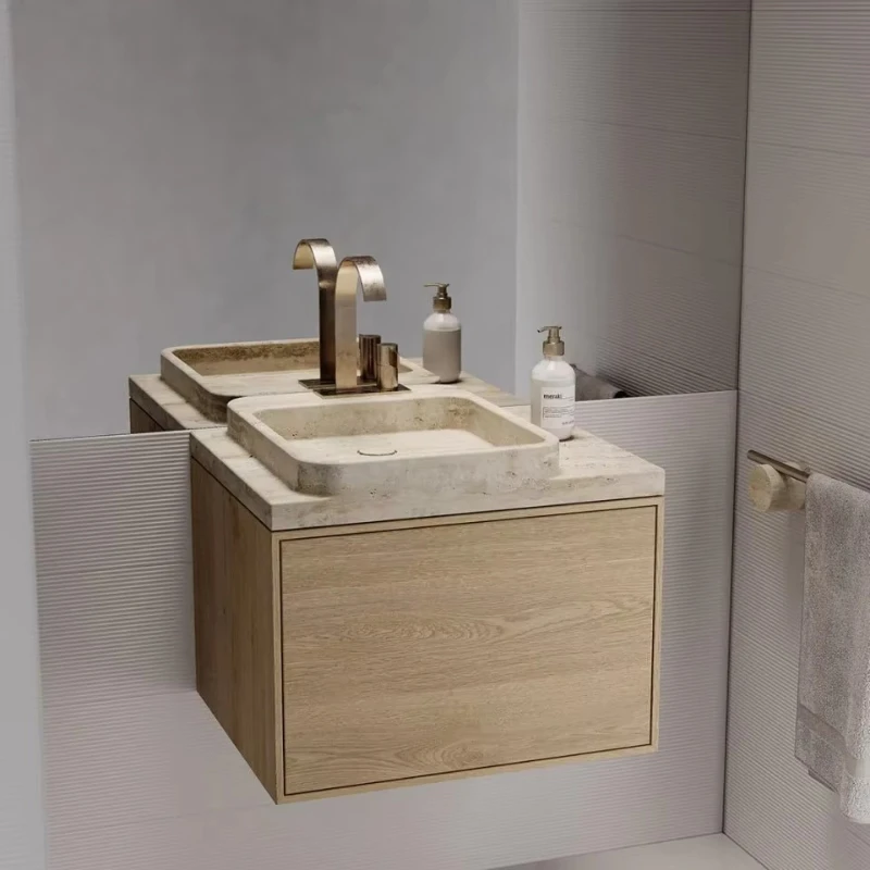 Travertine Single Dresser Vintage Natural Stone Bathroom Sink Farmhouse Home