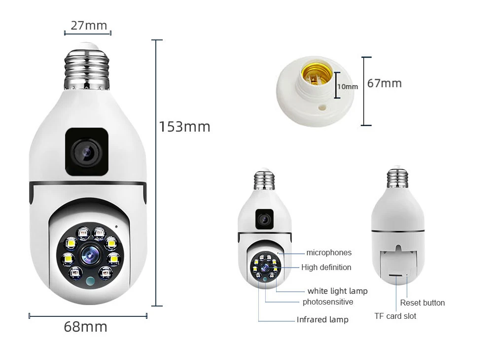 4MP V380/Yoosee  E27 Lamp Head Socket Full Color Wireless PTZ IP Dome Camera  Intercom Home Security CCTV Baby Monitor