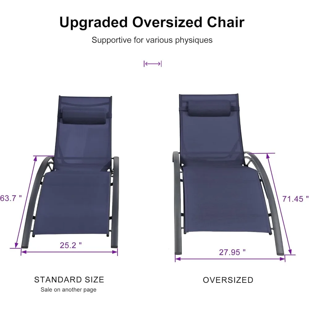 طقم كراسي استرخاء كبيرة الحجم للفناء مع طاولة جانبية لحمام السباحة وكراسي كرسي قابلة للتعديل للشاطئ الخارجي.