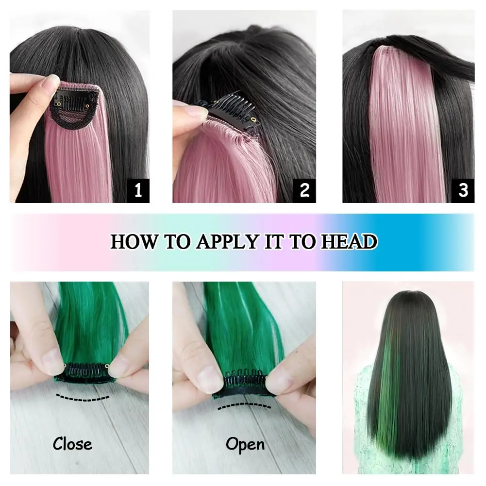 カラフルなクリップイン人工毛エクステンションレインボーロングストレートヘアピース女性女の子子供用 Y2K スタイルデイリーパーティー 3 ピース/セット