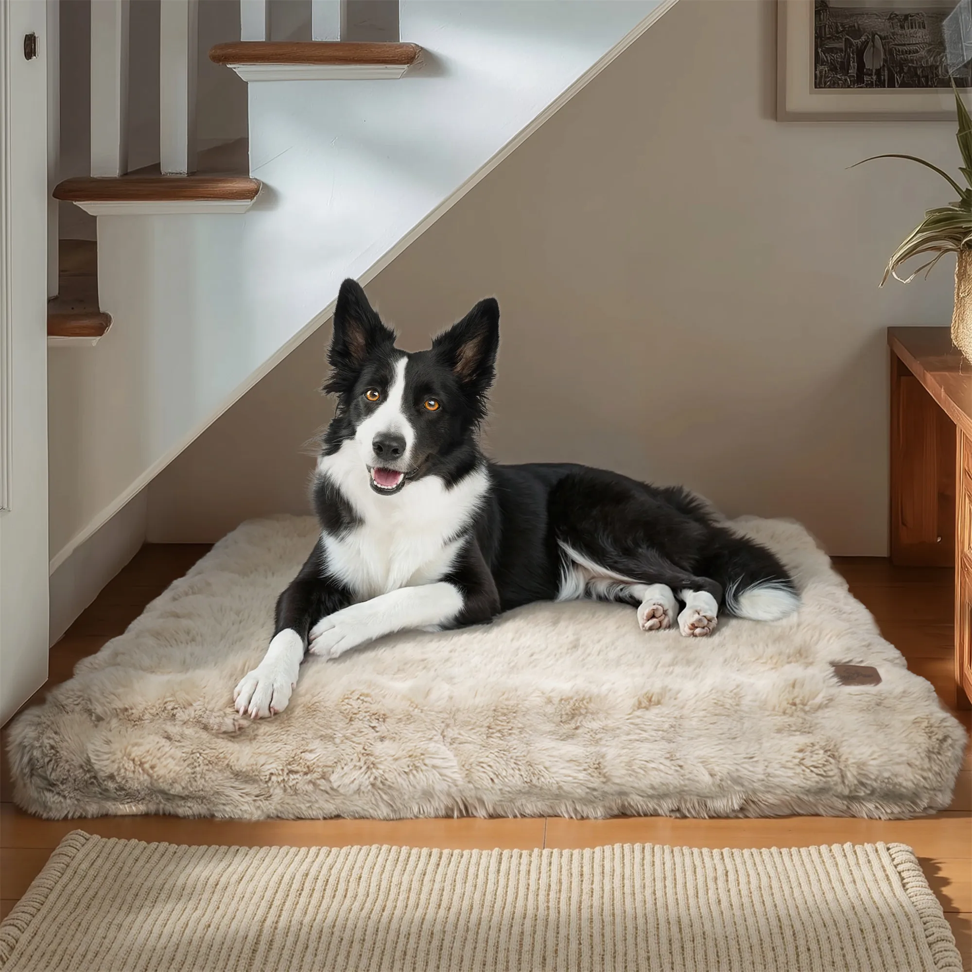 Fluffy Dog Crate Bed for Extra Large Dogs, Plush Faux Fur Crate Pad, Calming Anti Anxiety Dog Bed, Washable Soft Warm Crate