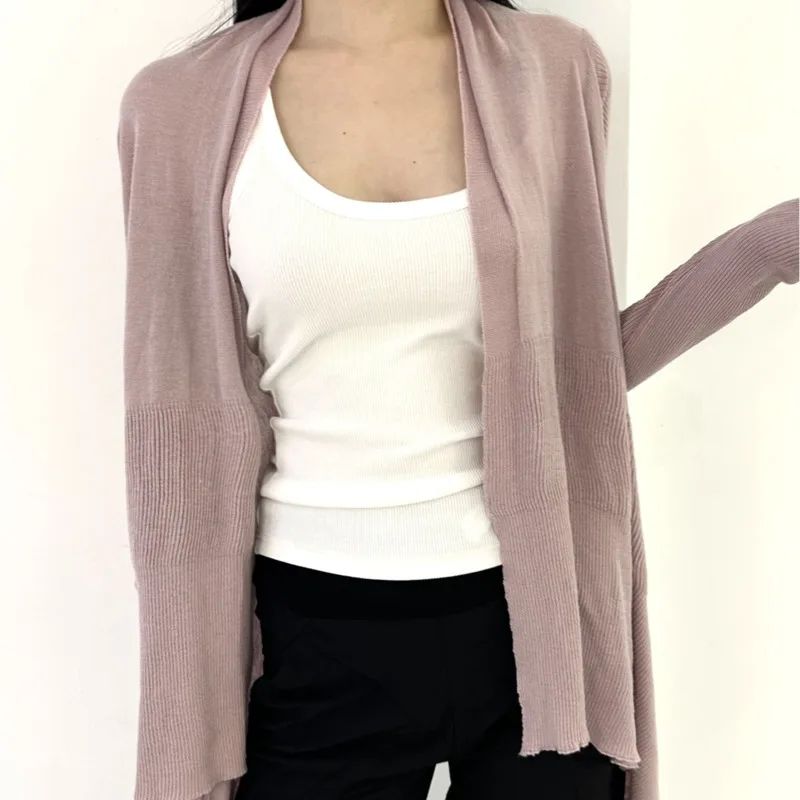 HKSH Thin Sweater Cardigan For Women Autumn New Solid Color Knitted Shawl Long Sleeve Elegant Tide Chic High Street Coat HK10737