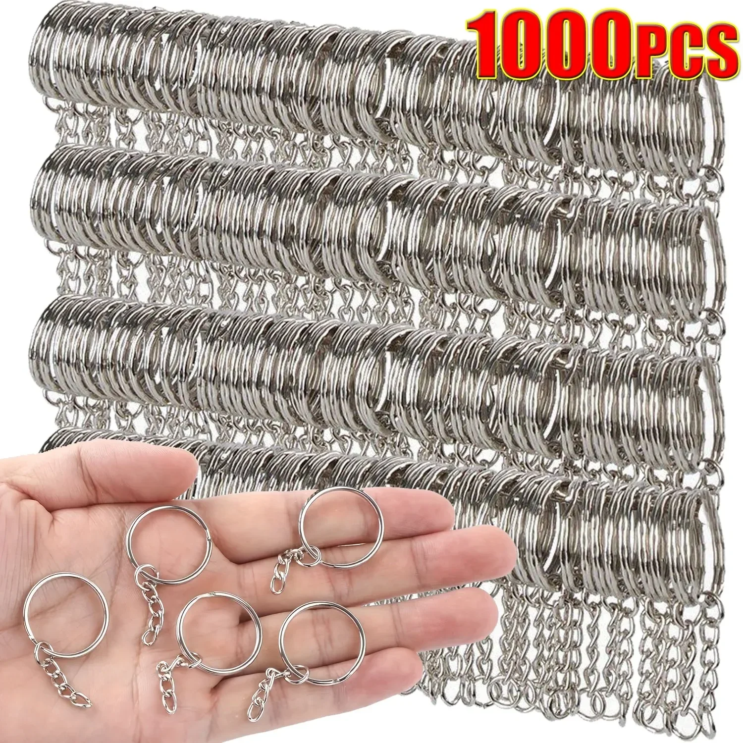 50-1000pcs Stainless Steel Metal Blank Keyring Keychain Split Ring DIY Keyfob Keys Ring Lobster Clasp Key Pendant Chains Buckles