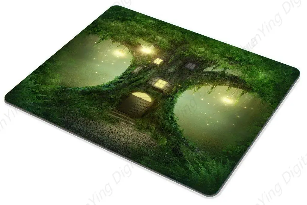 Tapete de mouse para jogos personalizado com estampa de casa de árvore sonhadora adequado para jogos, escritório, laptop, pc 25*30cm