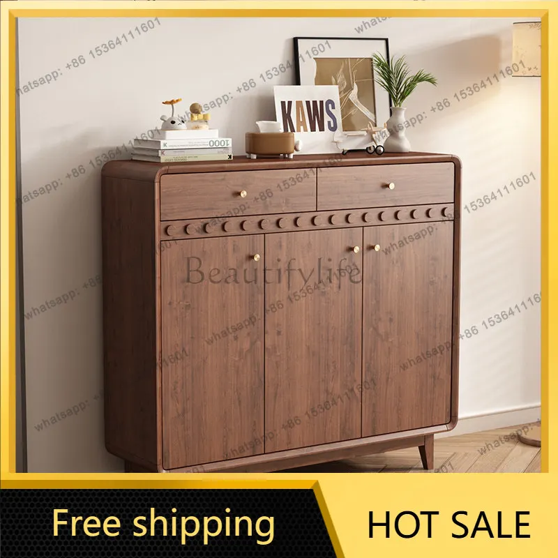 YJ Retro Solid Wood Shoe Cabinet Dustproof Design Entryway Storage Cabinet Household Doorway Organizer For Home Use