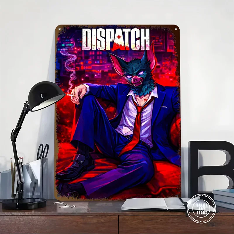 Dispatch: Anthropomorphic Bat in Suit Metal Poster Customized Wall Art Retro Vintage Metal Signs for Man Cave Office Decoration