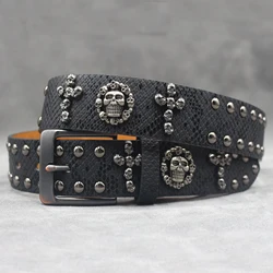 Y2K Metal Punk Rock Rivet Belt Punk PU Leather Belt Threads Studded Goth Belt with skull for Women Men