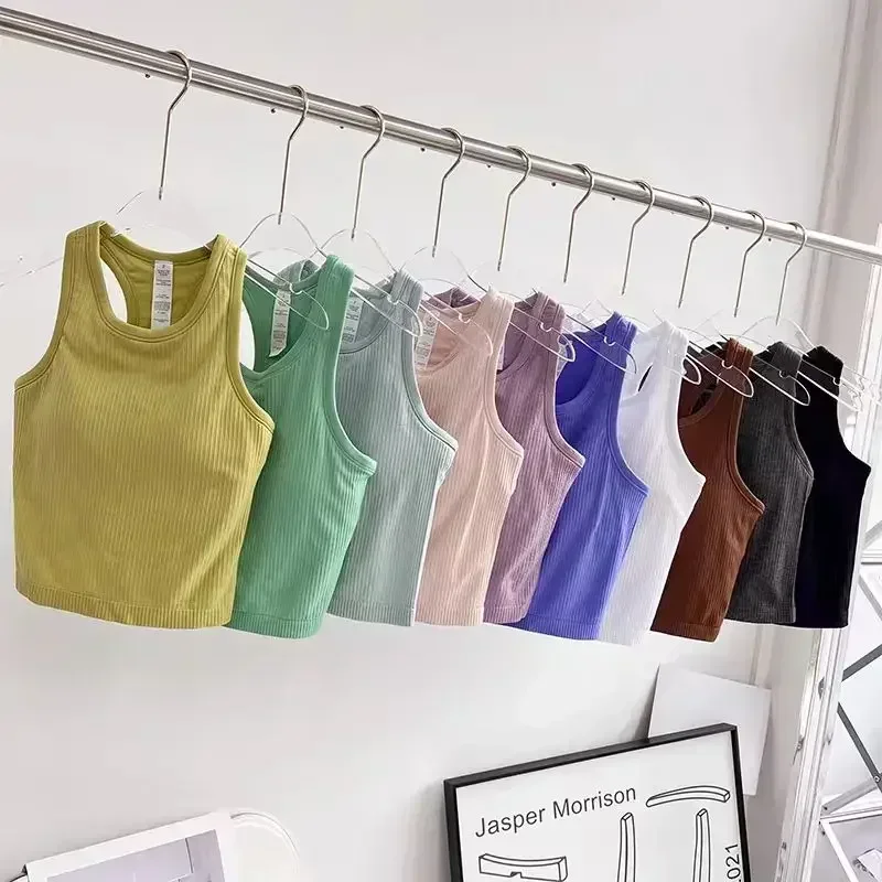 Lemon EBB Yoga Tank Top Women Sports Jacket Shape Vest Fitness Sleeveless Spring Summer Bra With Chest Pad Workout Gym Tank Tops