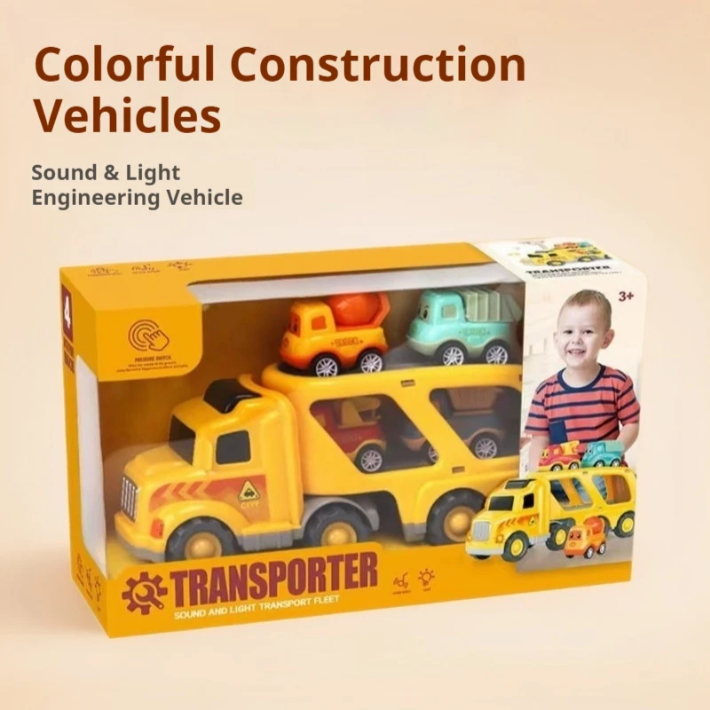 Mini carro de brinquedo acústico-óptico pull-back série colorido bonito motorista de engenharia armazenamento de brinquedos carro de transporte favorito das crianças