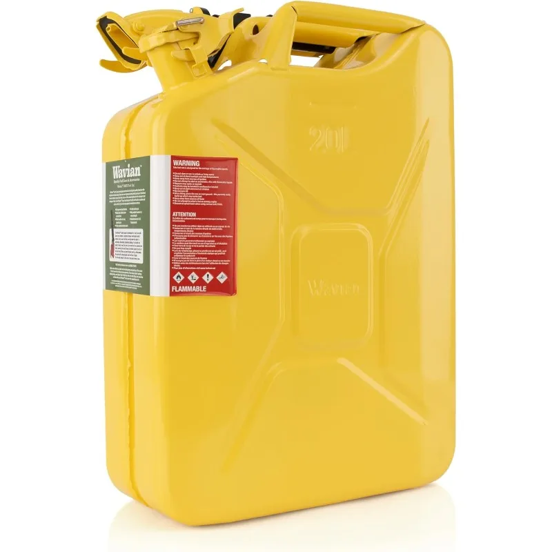 

Wavian USA Authentic NATO Jerry Can and Spout System - Rust-Proof, EPA & CARB Compliant, Yellow, 20 Litre, Wavian 5 Gallon Gas C