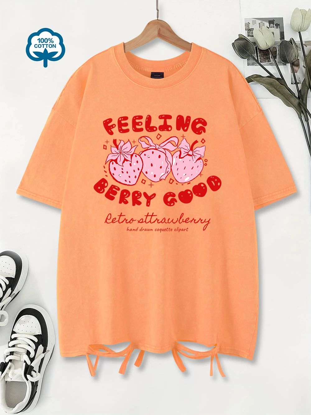 

Summer Washed T-Shirt Women Cotton Feeling Berry Good Strawberry Printing T Shirt Y2K O-Neck Oversized Tops Harajuku Clothes