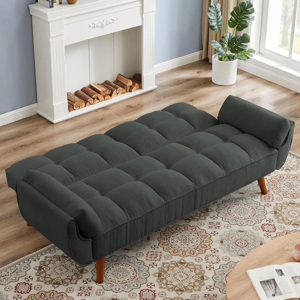 Convertible Futon Sofa Bed Sleeper Twin Size, Modern Reclining Linen Split Back Sofa Couch with Pillow Top Arm