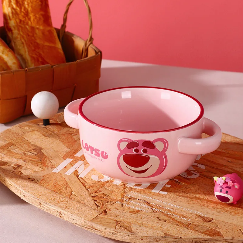 Kawaii Disney Anime Hobby Lotso Cartoon Ceramic Amphora Bowl Household Soup Bowl Microwaveable