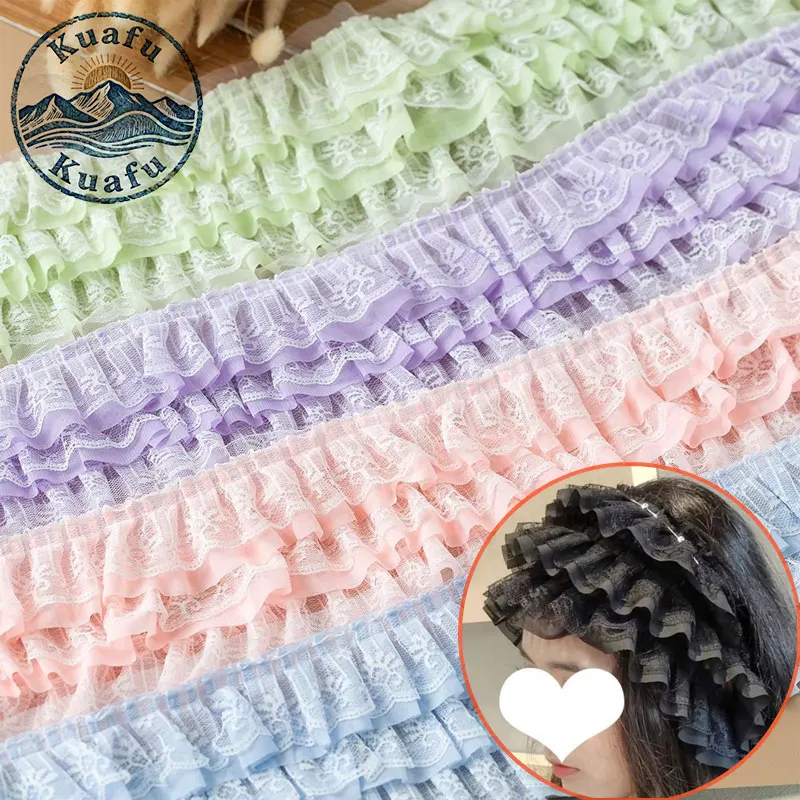 13 cm plissierter Chiffon-Spitzenstoffbesatz, dreilagiges Faltenband für DIY-Bastelarbeiten, Kleidung, Kleider, Nähzubehör