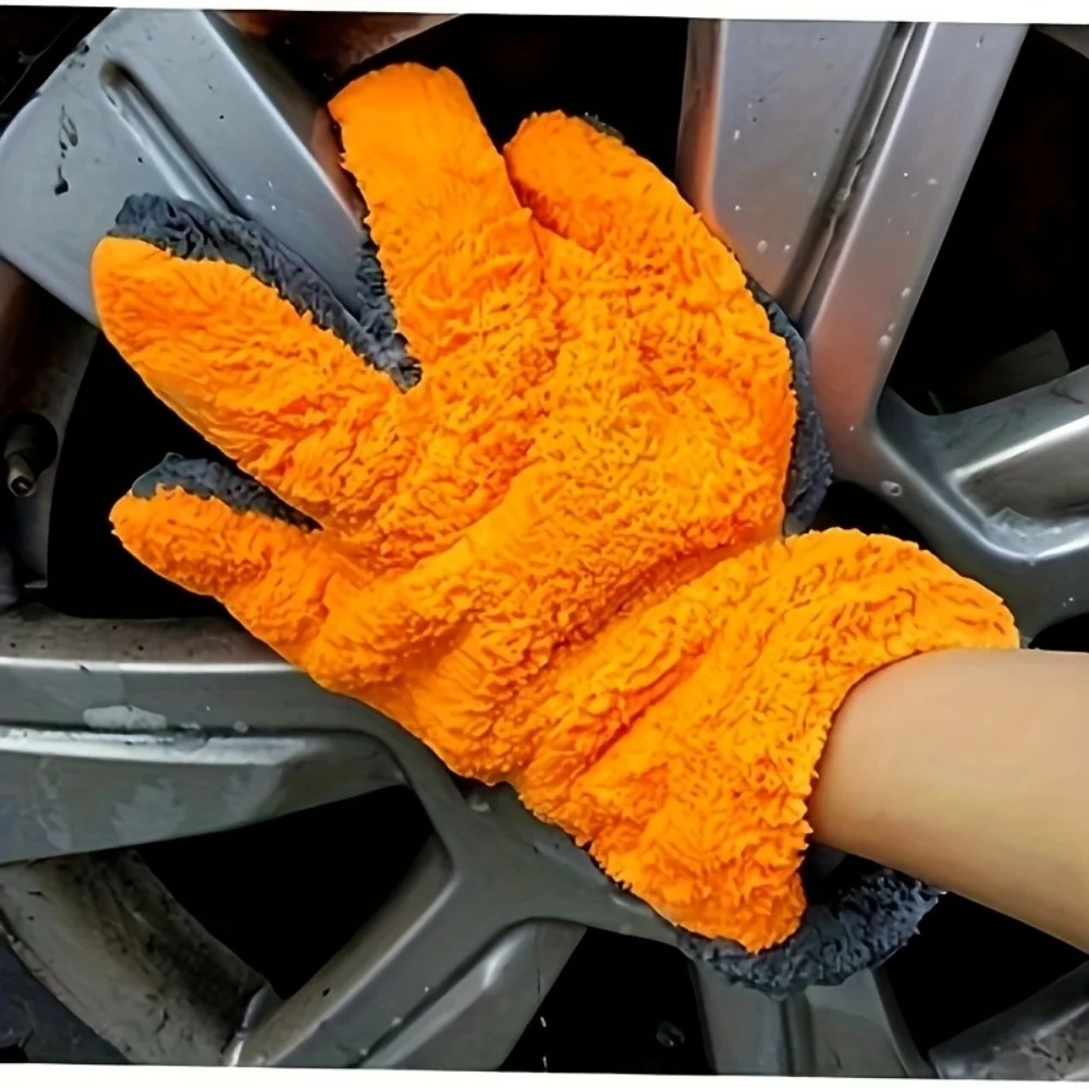 Auto Double-sided Coral Velvet Five Finger Gloves Car Wash Gloves Auto Care Gloves Soft Superfine Fiber Washing Microfiber Tools