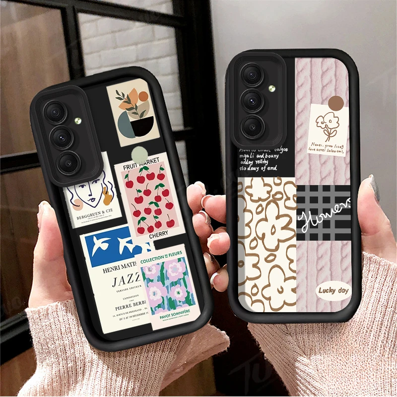 Fashion Flower Stripe Collage Phone Case for Samsung Galaxy A55 A35 A25 A15 A05 A05S A24 A13 A23 A12 A22 A32 A52 A52S A72 A11