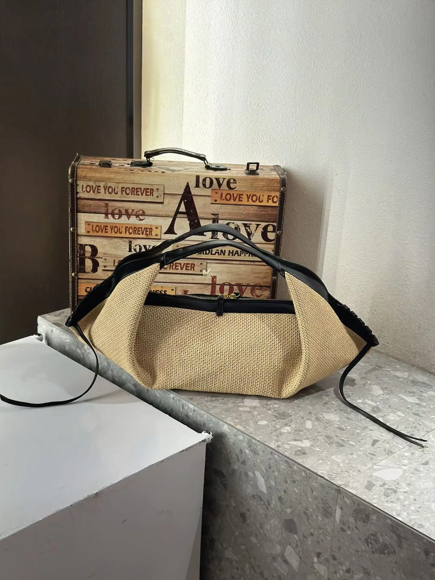 Large Woven Straw Tote Bag for Women | Beach Casual Crossbody Shoulder Bag