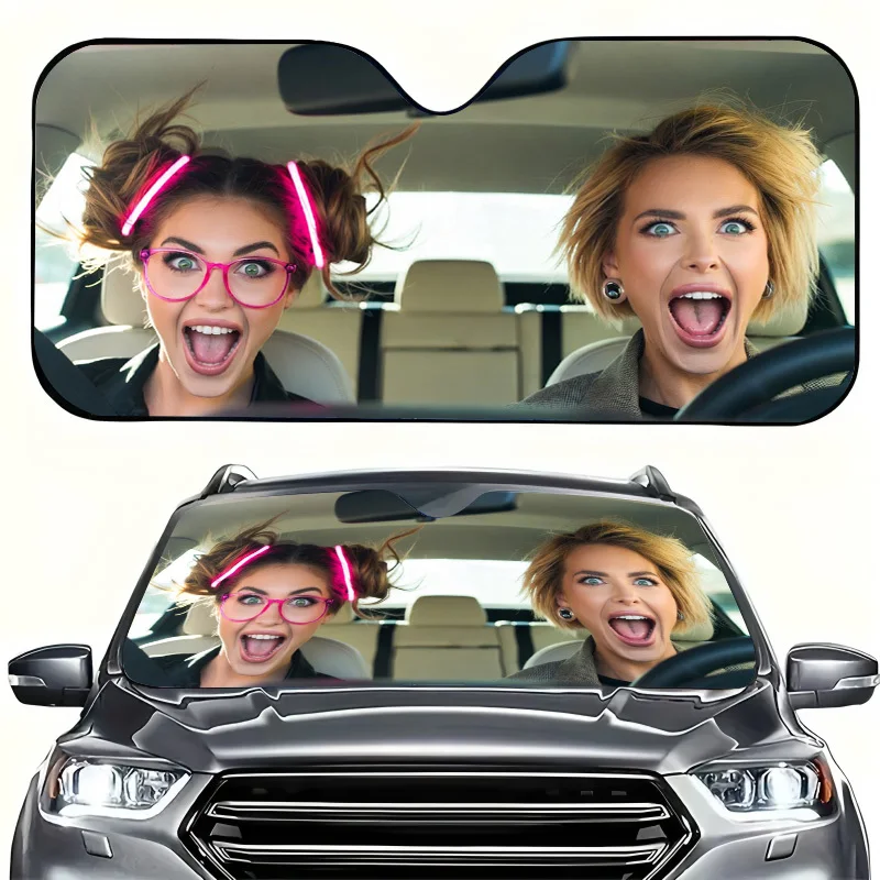 1Pcs Car Windshield Sun Shade, Playful Design, Easy Installation, With 4 Free Suction Cups, For SUV RV, Interior Sunshade