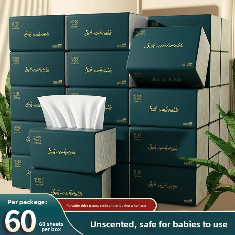 Caja de pañuelos de papel higiénico para uso doméstico, servilletas higiénicas Der pe, artículos para el hogar, toallas de papel suaves y Thiened, 60 uds.