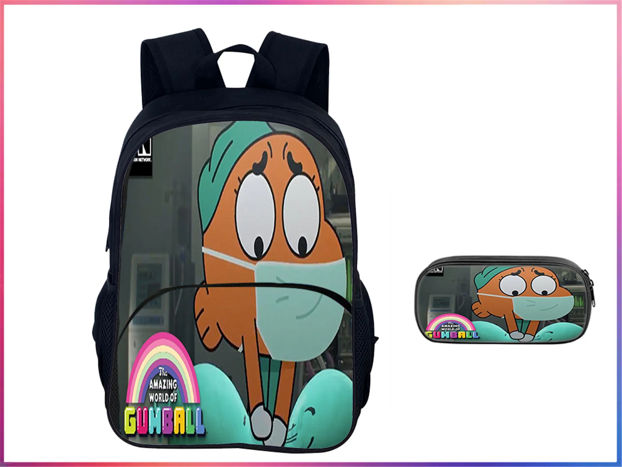 

Elementary Children The Amazing World of Gumball Daypack with Pencil Box 2Pcs Set-Multifunction Backpack for School