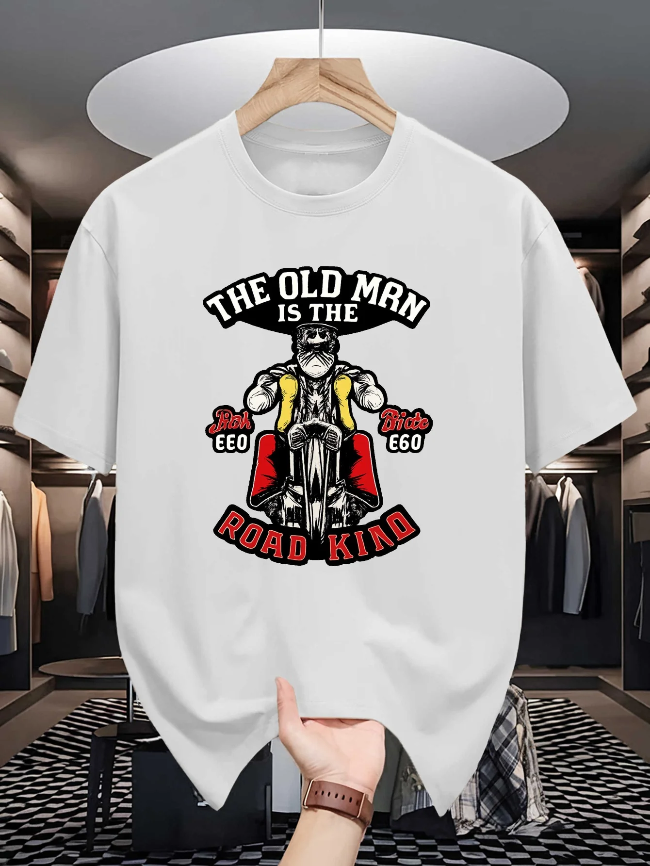Vintage Biker Rider Graphic Mens Crew Neck T Shirt The Old Man Road King Motorbike Print Short Sleeve Casual Cotton Daily Tops