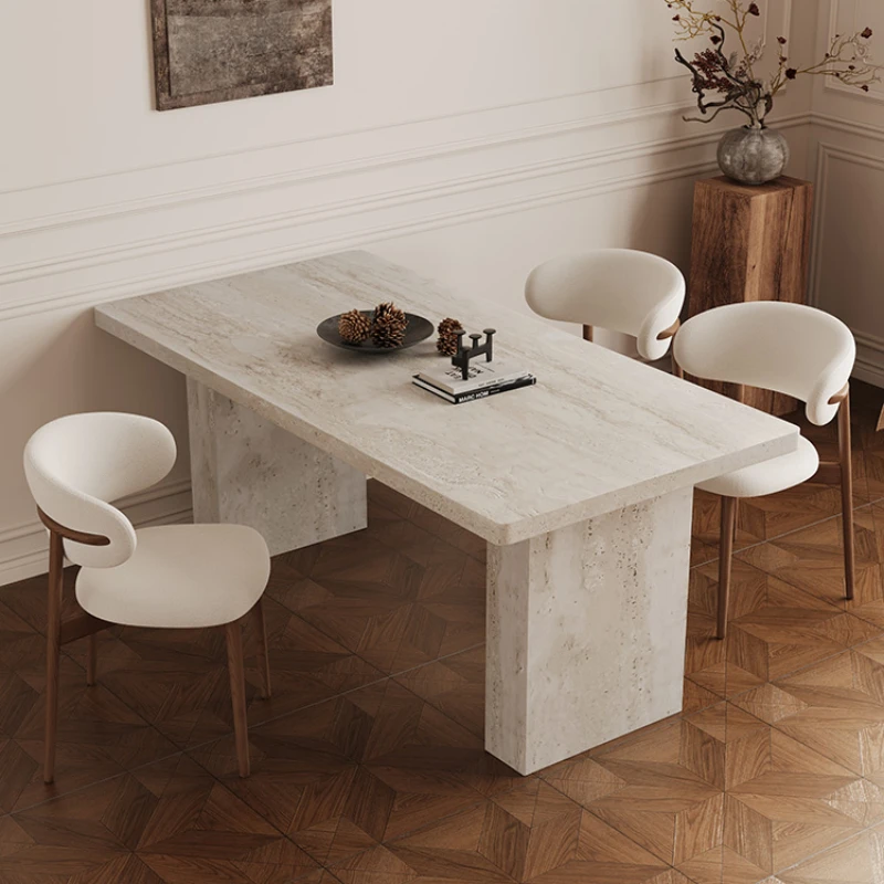 Slate dining table Rectangle restaurant Household natural travertine dining table