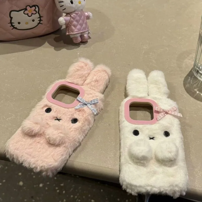 Kawaii Rabbit Mobile Phone Case Cartoon Plush Autumn Winter for Iphone 16promax 15pro Apple 14/13/12mini Accessories Girls Gift