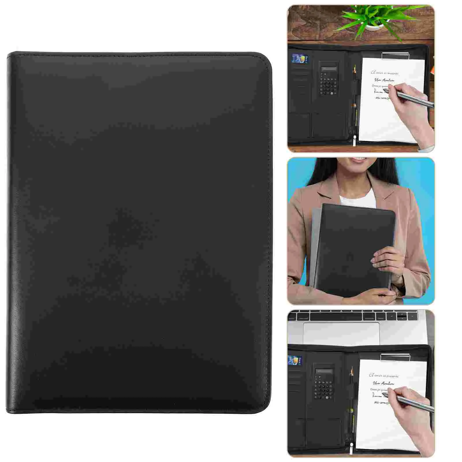 Carpeta con cremallera, carpeta con Clips, portafolio de reanudar, organizador principal para hombres de negocios, Padfolio de Metal profesional con viaje para mujeres