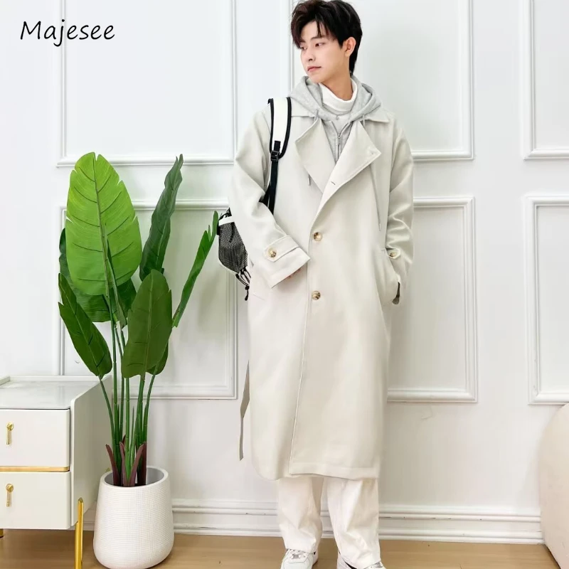 Long Trench Men Baggy Fashion Hooded Outwear Handsome Autumn Winter Japanese Style High Street Soft Gentle College Students Chic