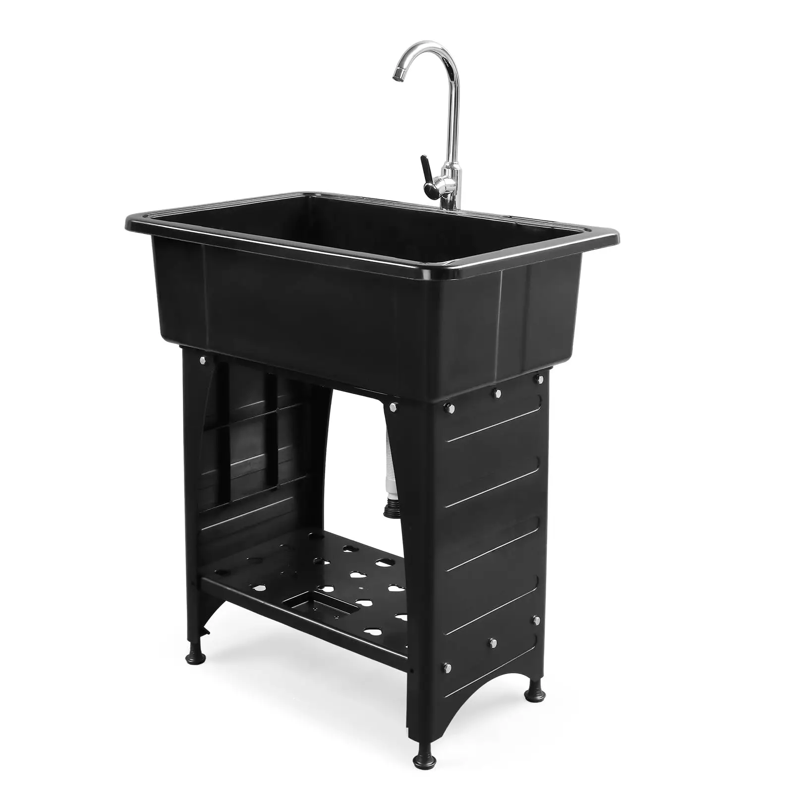 Spacious Black Utility Sink Laundry Tub for Laundry Room, Garage Washing Station, Slop Sink, Freestanding Sink with