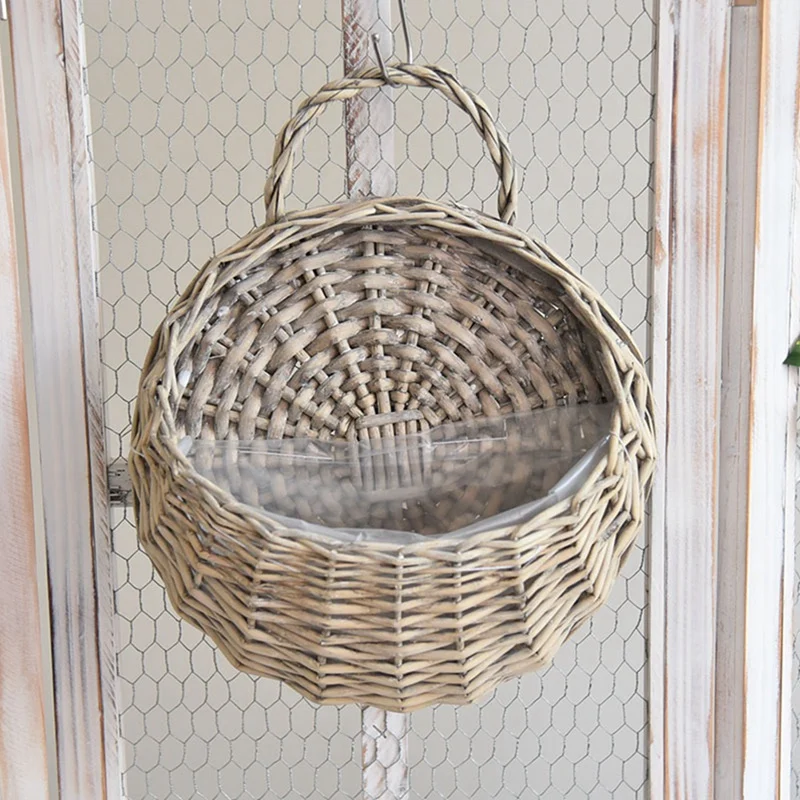 Wall Mounted Natural Wicker Flower Basket Flower Pot, Rattan Vase Basket, Home Garden Wall Decoration Storage Container