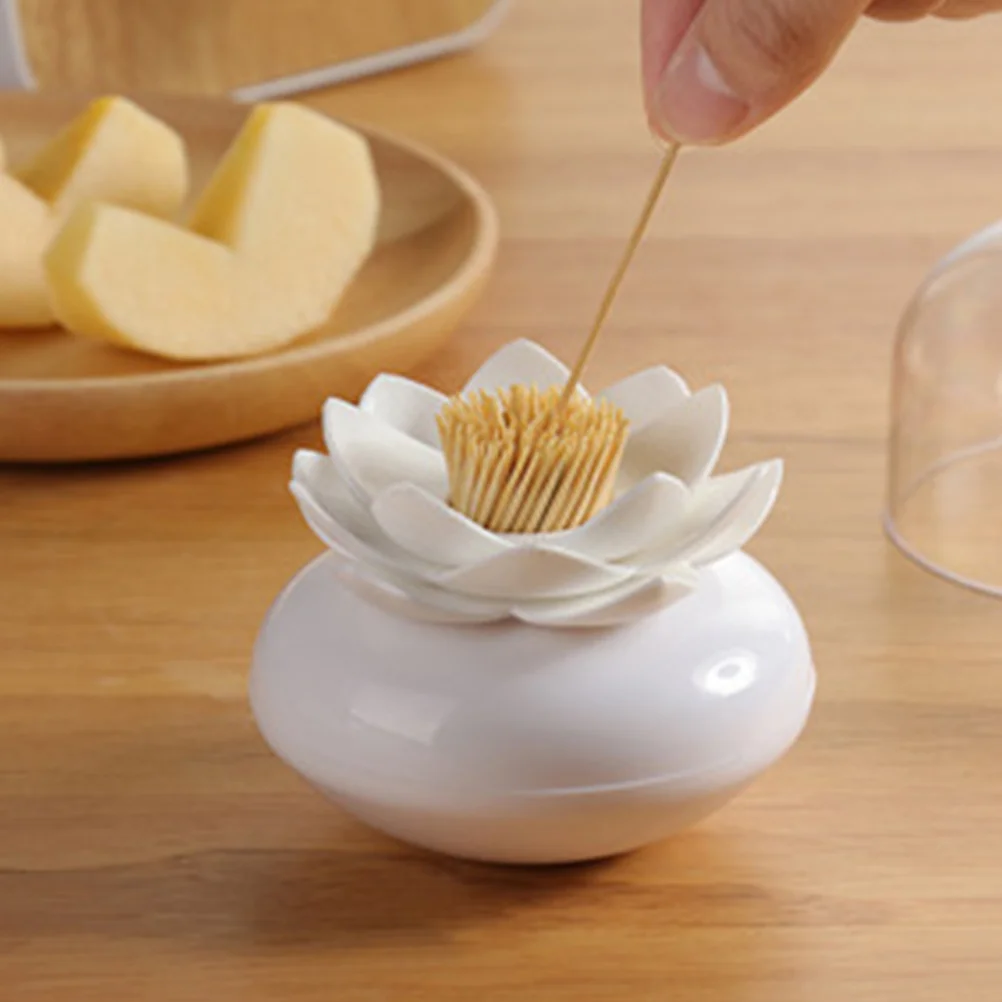 

Lotus Shape Cotton Swab Holder Toothpick Storage Box Creative Tips Organizer Tooth Pick Dispenser Home Decoration White