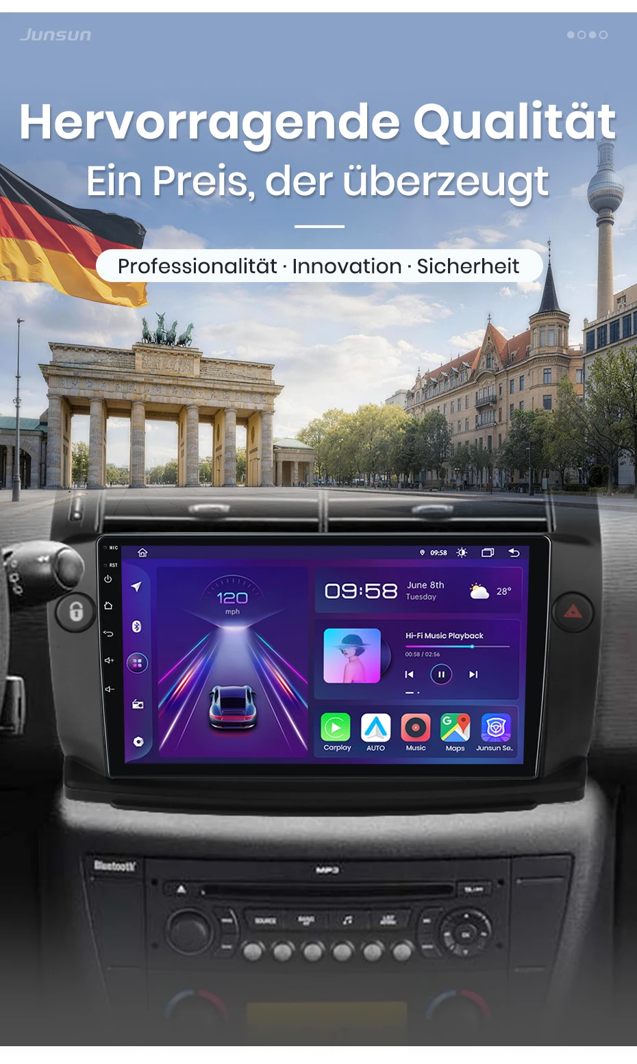 Android Autoradio für Citroen C4 2004-2014, Apple CarPlay, Multimedia,Navigation, BT, 4G, WLAN, FM, AM, DSP, RDS,