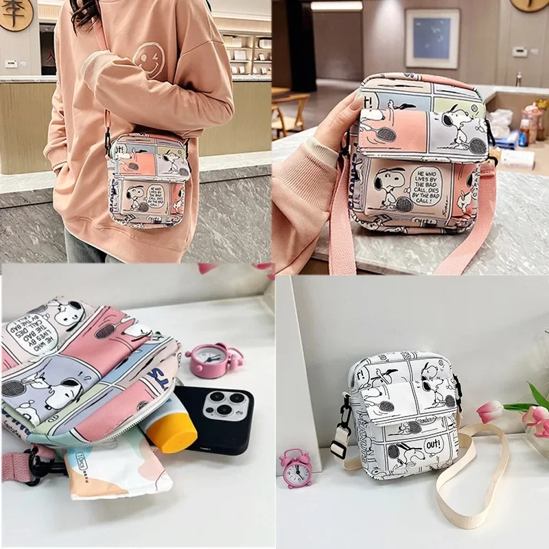 

Snoopy Single Shoulder Small Square Bag Simple Large Capacity Handbag Travel Leisure Anime Mobile Cosmetics Storage Shoulder Bag
