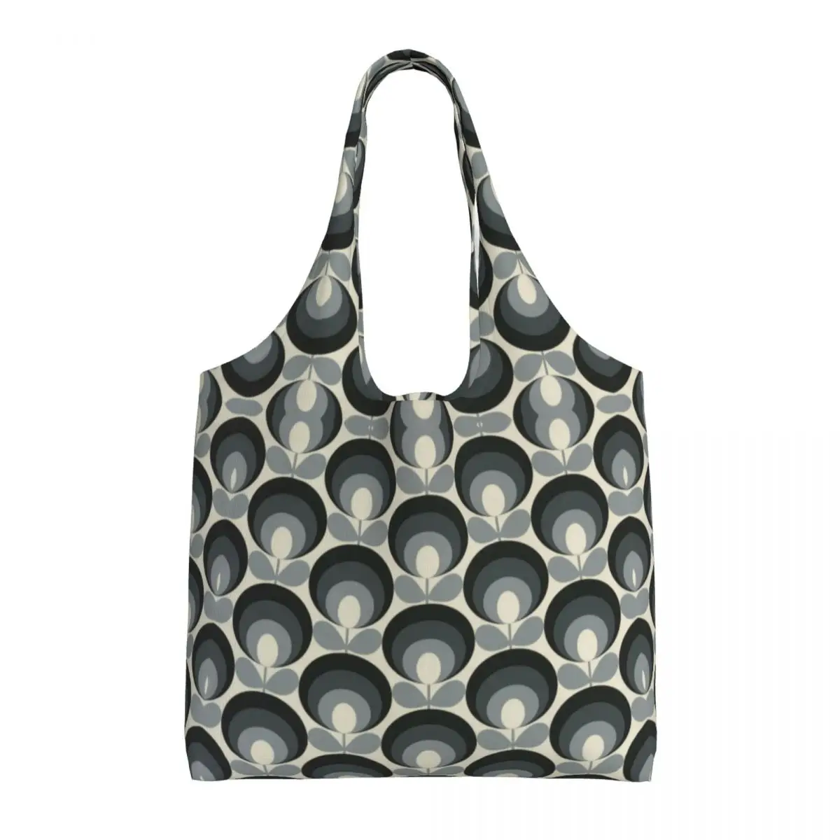 Custom Orla Kiely Seventies Flower Oval Grey Grocery Shopping Tote Bags Women Canvas Shoulder Shopper Bag Big Capacity Handbag