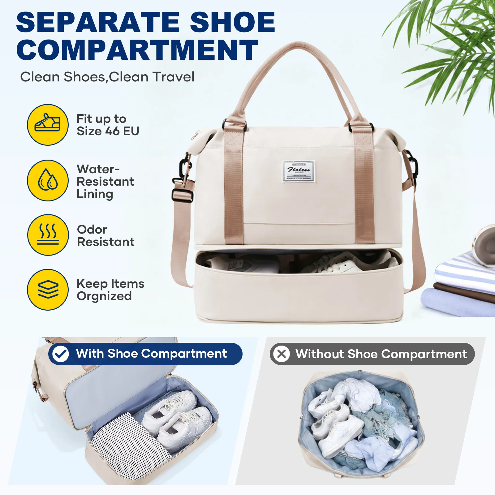 Wochenendtaschen für Damen, Reisetasche, Ryanair-Kabinentasche 40x30x20, faltbare Handgepäck-Reisetasche für Herren, wasserdichte Sporttasche für Fitness und Reisen – Detail 4