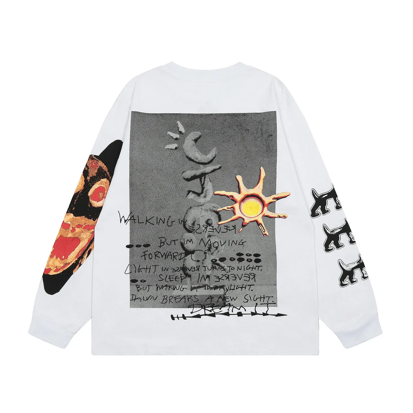 Y2k Streetwear Graffiti Long Sleeve Cotton Tshirts for Men and Women Crew Neck Ropa Hombre Baggy Tshirts Oversized  Top Tees