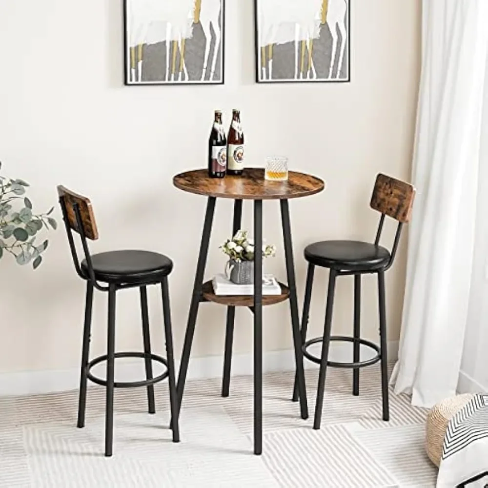 2-Tier Bistro Table with Storage, 37.4" High Top Table for Small Spaces, Cocktail Table with Top Particleboard for Kitchen