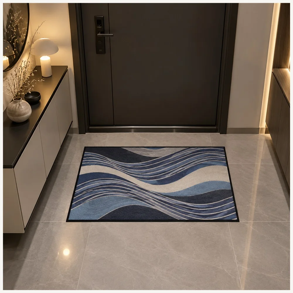 VIKAMA Abstract Op Art Door Mat, Thick Memory Foam Non Slip Flannel Rug, Modern Abstract Floor Mat for Landing, Pantry