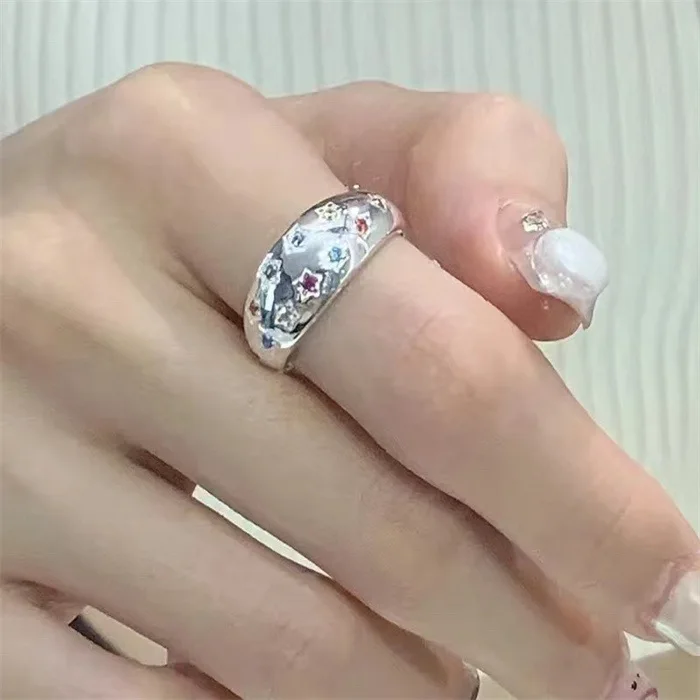 2023 New Product Star Wishes Achieved Open Ring Star Colorful Diamond Face Premium Gift for Women