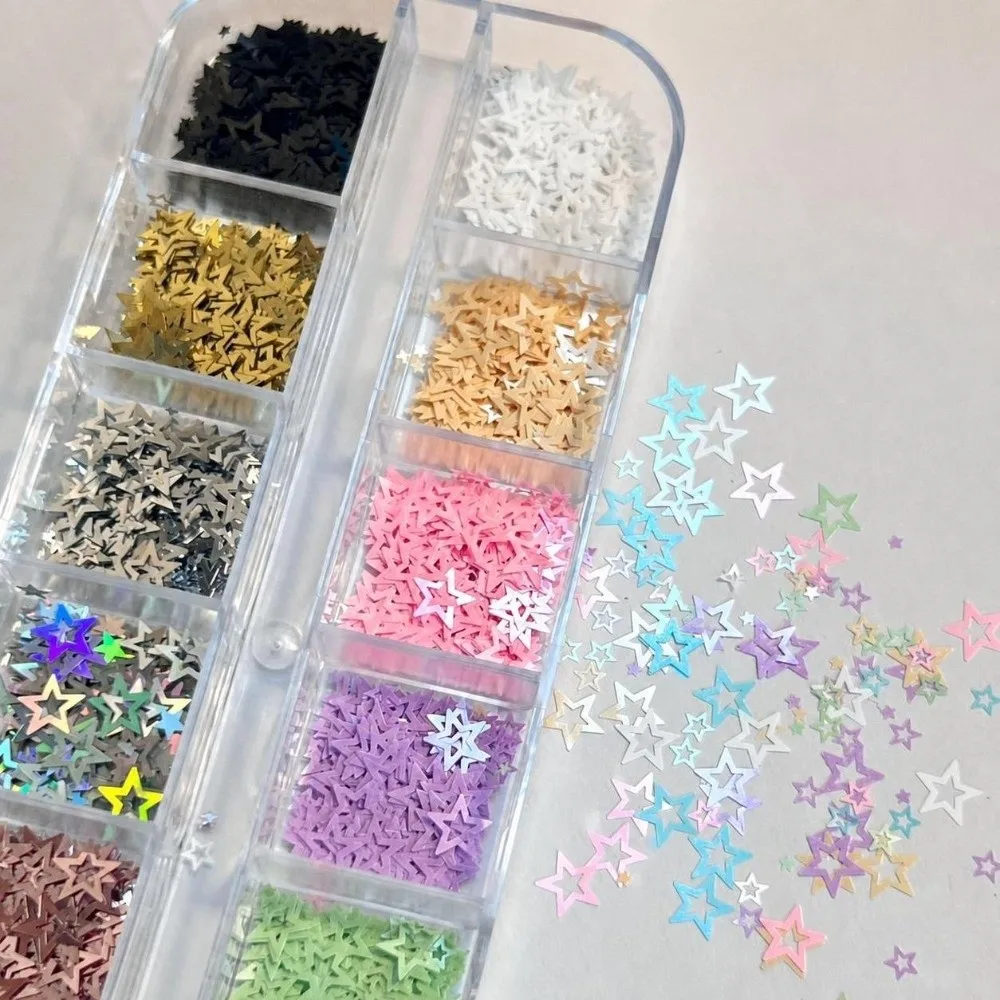 12 Grids Nail Art Sequins Kit Polka Dots Multicolor Nail Art Glitter Set Star Mixed Shape Nail Charms Decorations