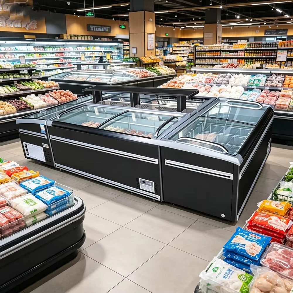 FL Island Style Refrigerated Cabinet High Efficiency Open Display Cooler For Convenience Store Frozen Food Display Application