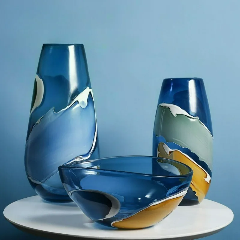 Seawater Ripple Glass Vase Transparent Hydroponic Flower Pots Desk Decoration Artificial Flower Decorative Floral Arrangement