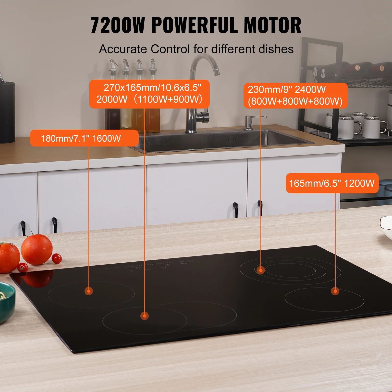 VEVOR-estufa eléctrica integrada, encimera de 30,3x20,5 pulgadas, 4 quemadores, encimera radiante de vidrio de 240V con Sensor de Control táctil, temporizador y bloqueo infantil